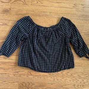 Madewell Off The Shoulder Black Crop Cotton Blouse Top Shirt 3/4 Sleeves